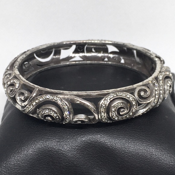Brighton | Jewelry | Brighton Silver Anahita Scrolled Crystal Hinged ...